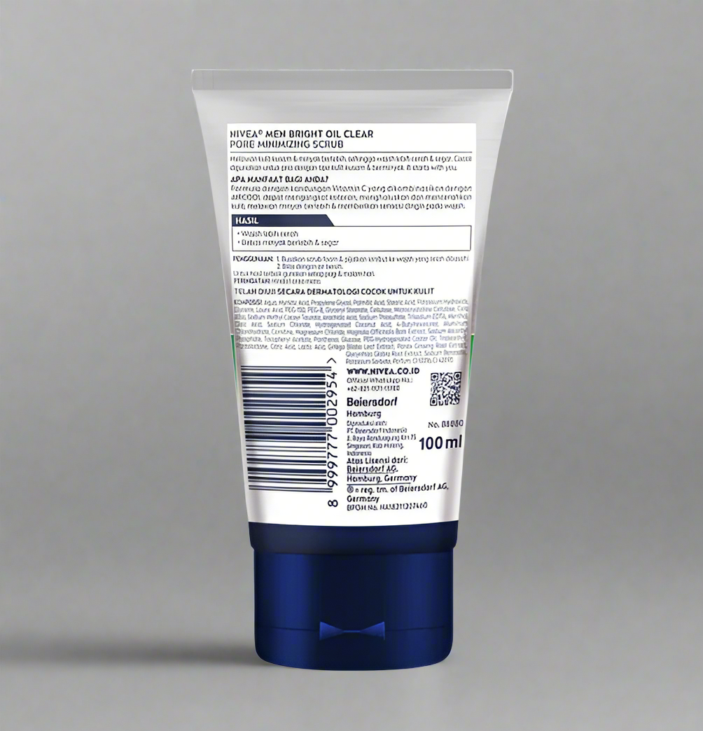 Nivea MEN Bright 8H Oil Clear Pore minimizing Scrub 100ml